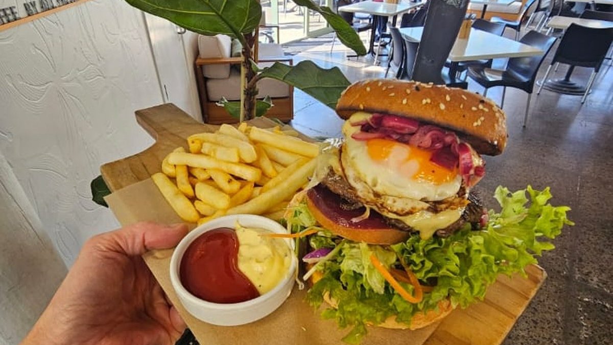 Big Jim's signature burger with fries, Bell Block