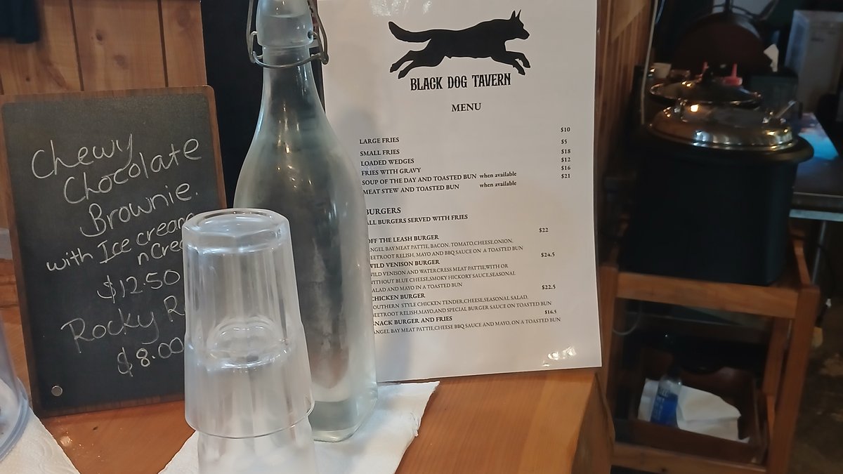 Black Dog Tavern menu on the bar