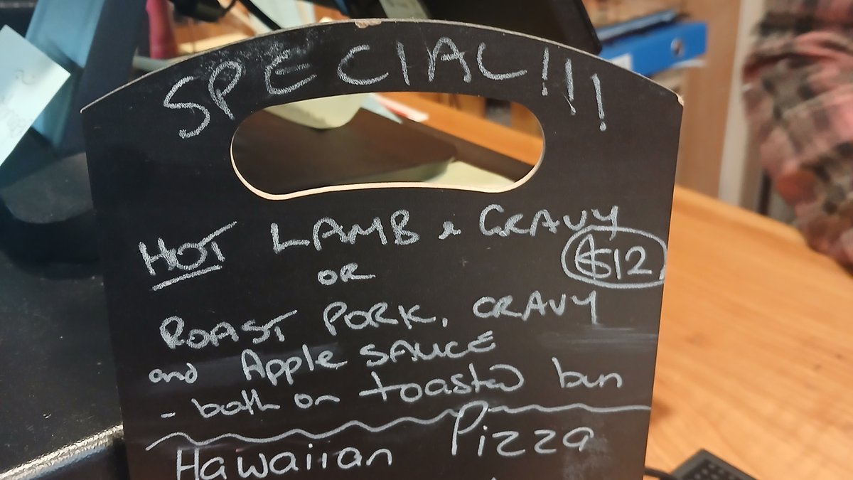 Blackboard special at Black Dog Tavern — Hot Lamb and Gravy or Roast Pork