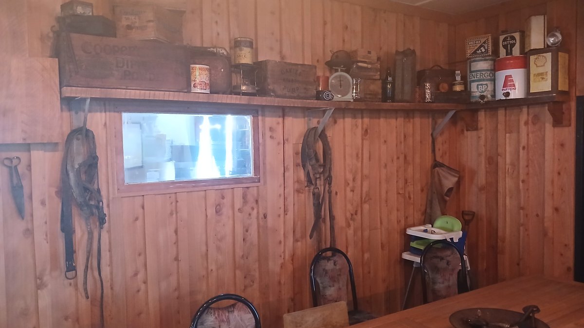 Vintage memorabilia shelf at Black Dog Tavern