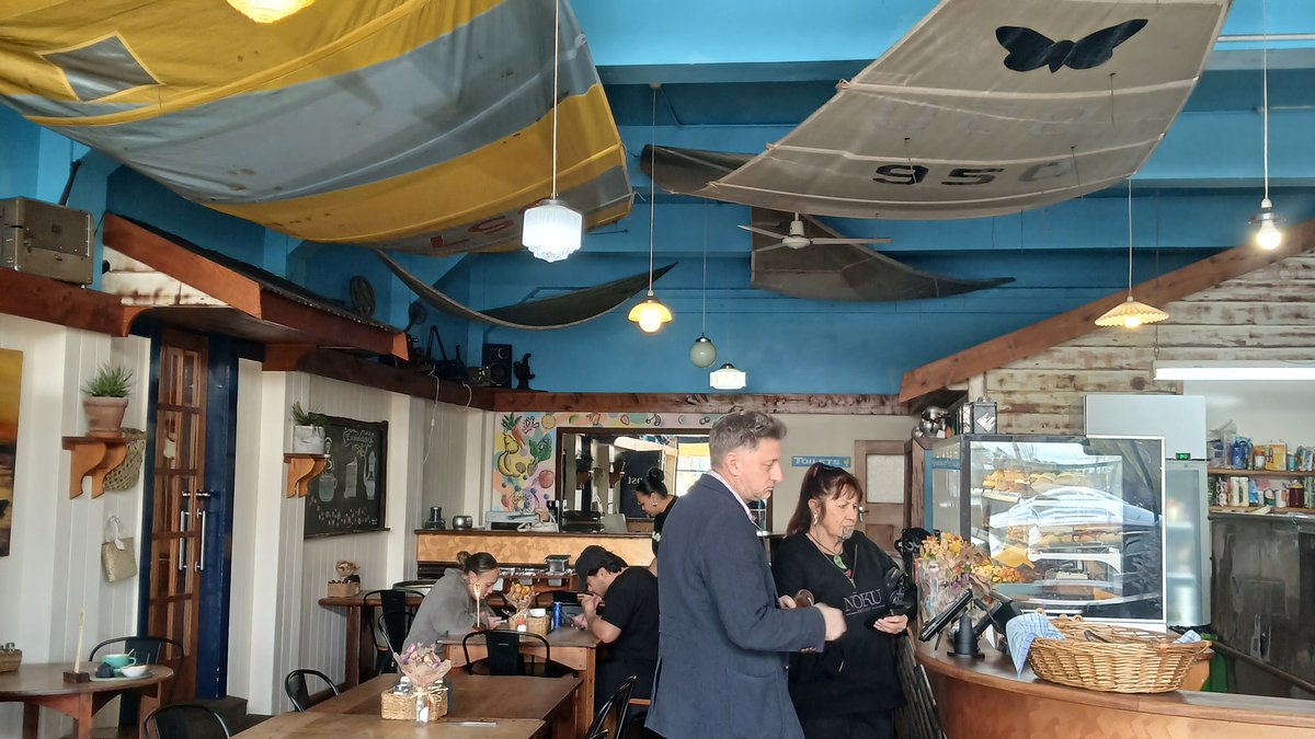 East End Cafe interior, sail-cloth boat awnings