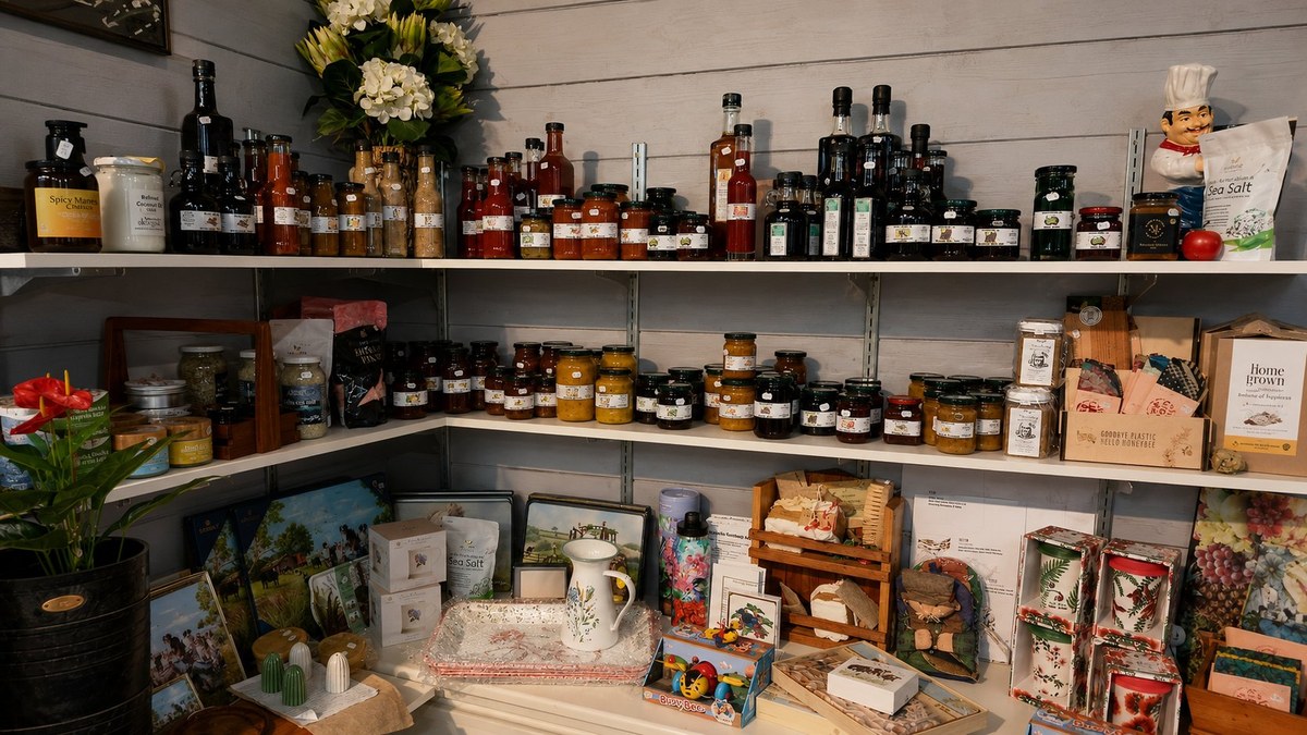 Eclectic Country preserves shelves