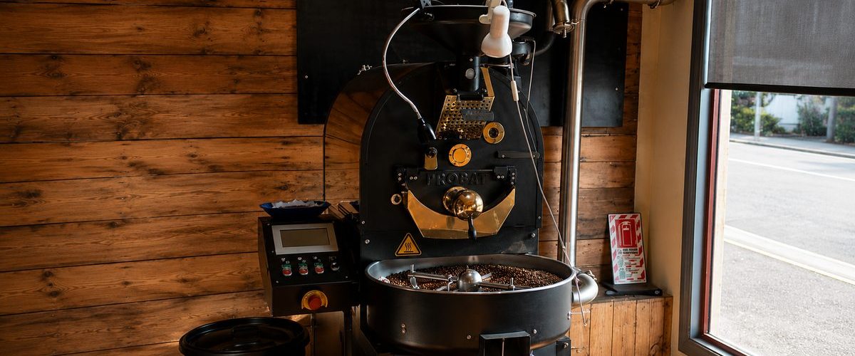 The Probat roaster — Marvin's machine on the floor in Masterton