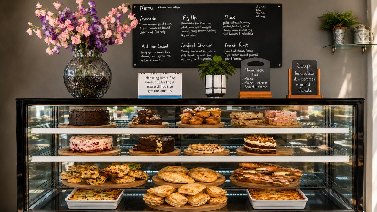 Cafe Norsewood food cabinet and menu board