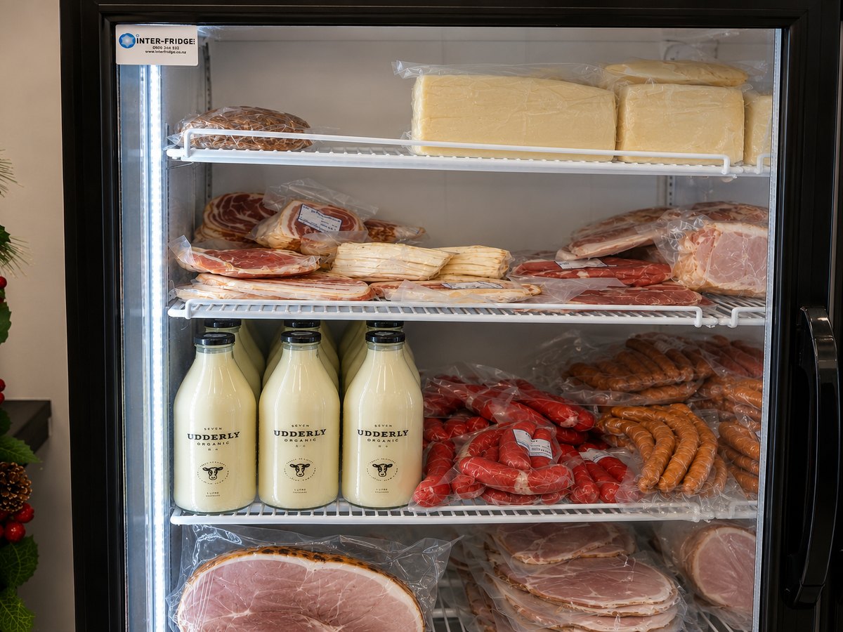 Organic milk in returnable glass bottles at Scotty's Meats