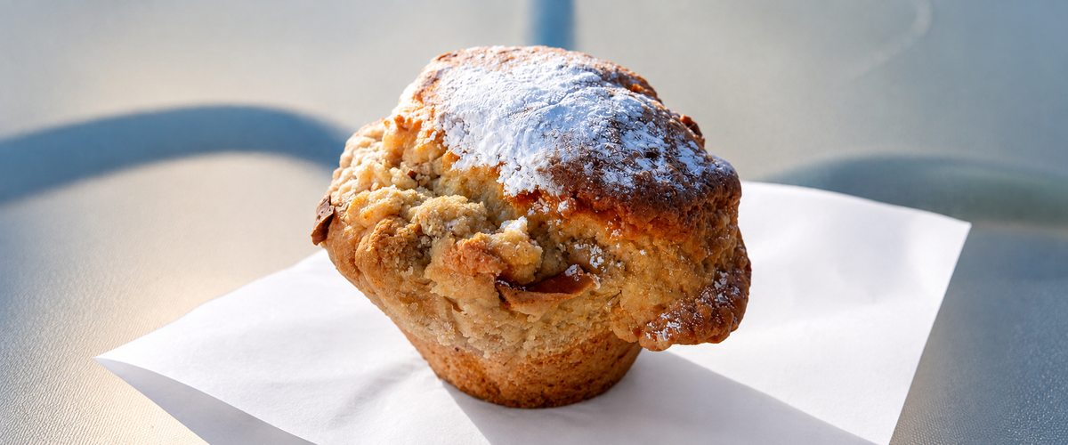 The Sweet Spot — fresh baked muffin with icing sugar