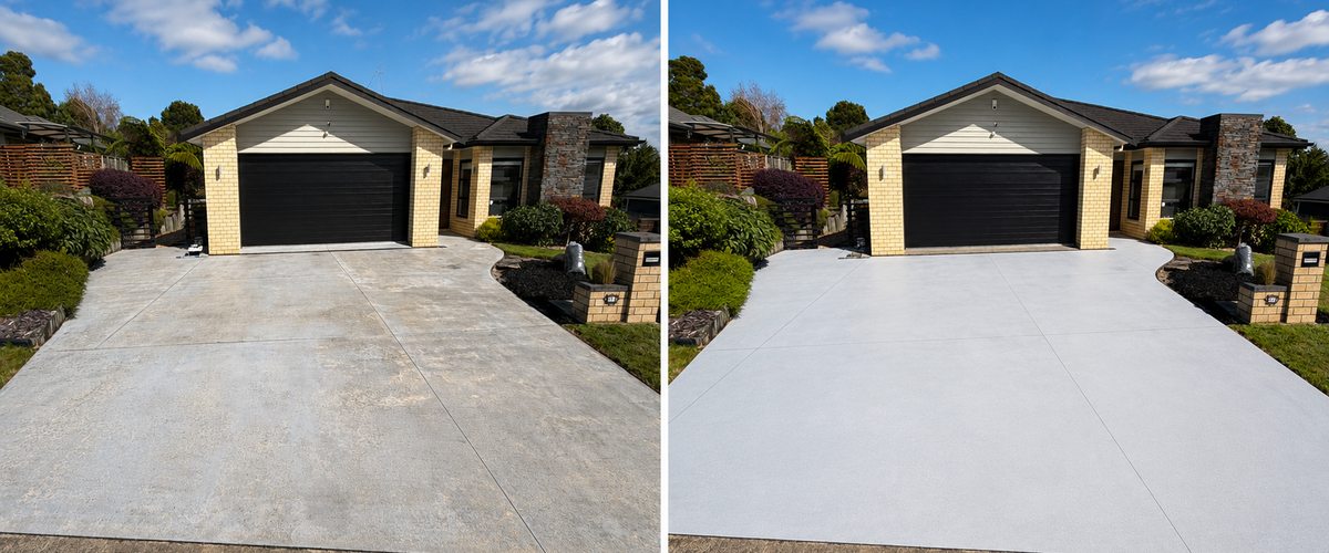 Concrete sealing before and after — Wolf's Painting Rotorua