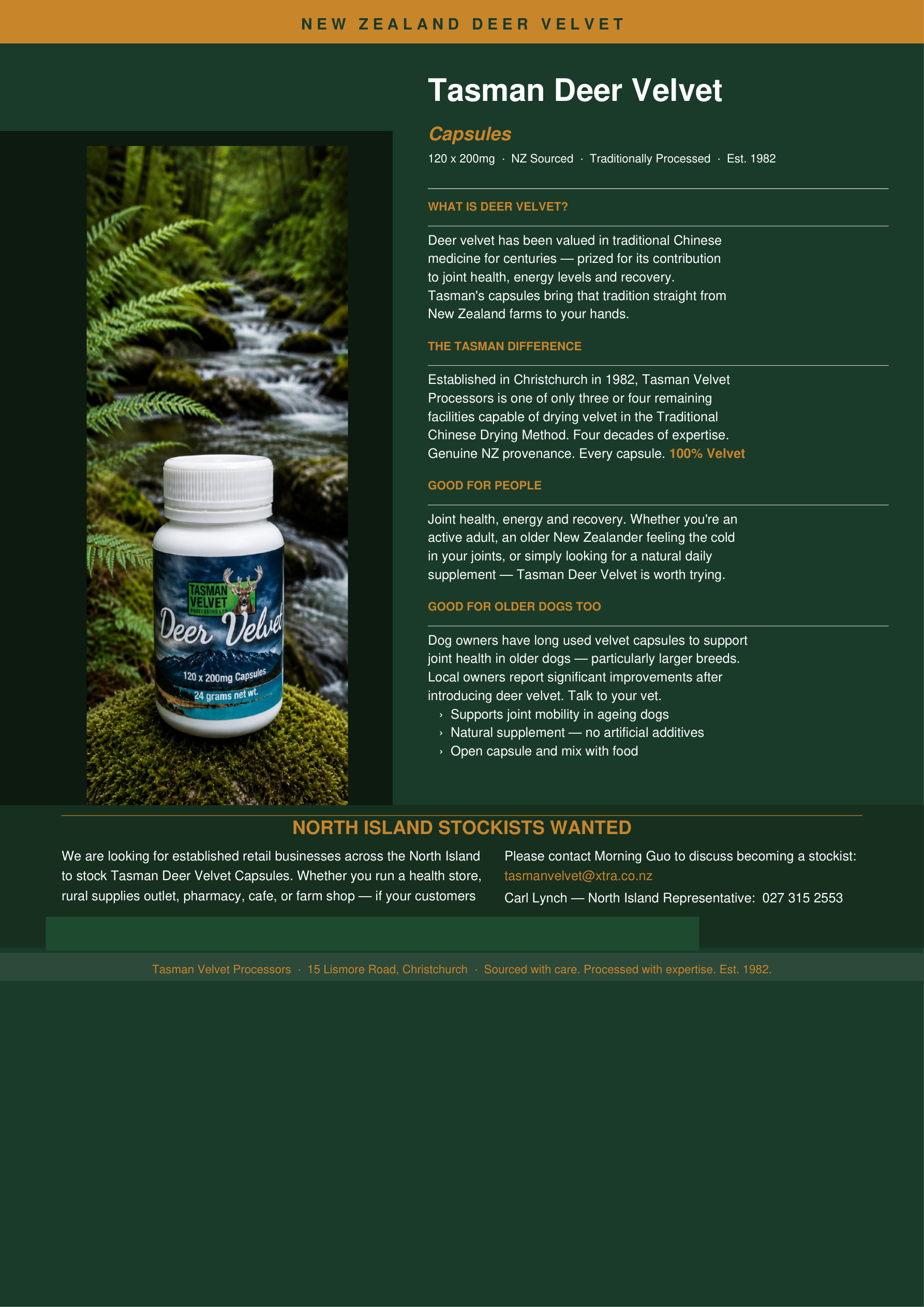 Tasman Deer Velvet Capsules — Stockist Information